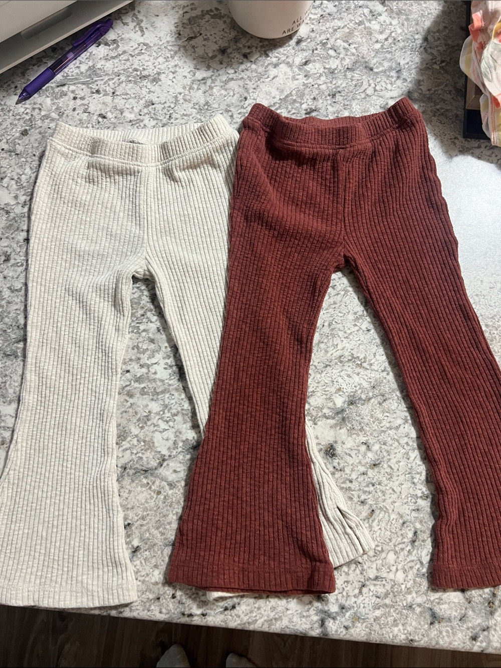 Old Navy Kids Ribbed Flare Leggings - Cream & Rust